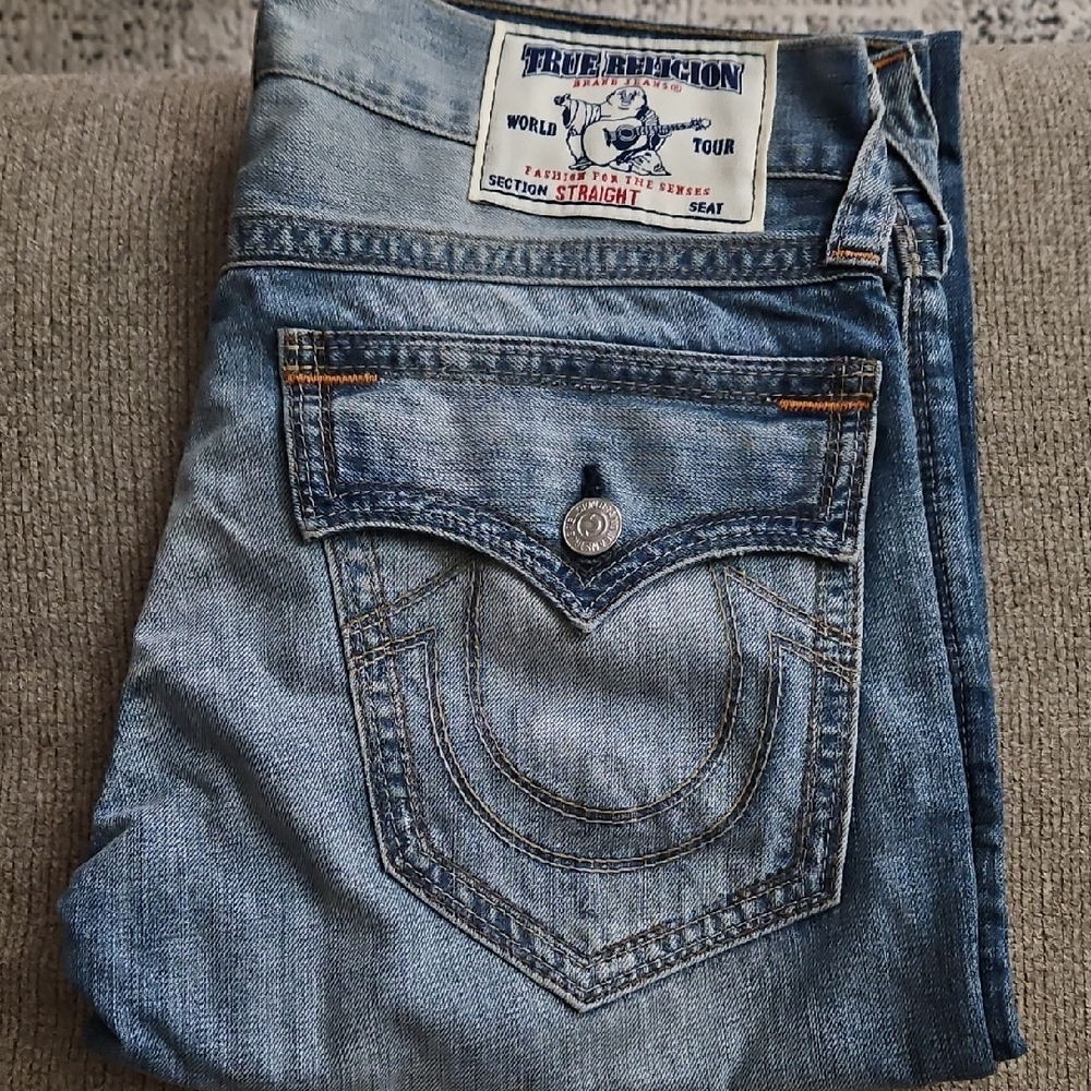 True Religion Men's Light Blue Straight Jeans